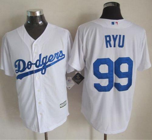 Dodgers #99 Hyun-Jin Ryu White New Cool Base Stitched MLB Jersey - Click Image to Close